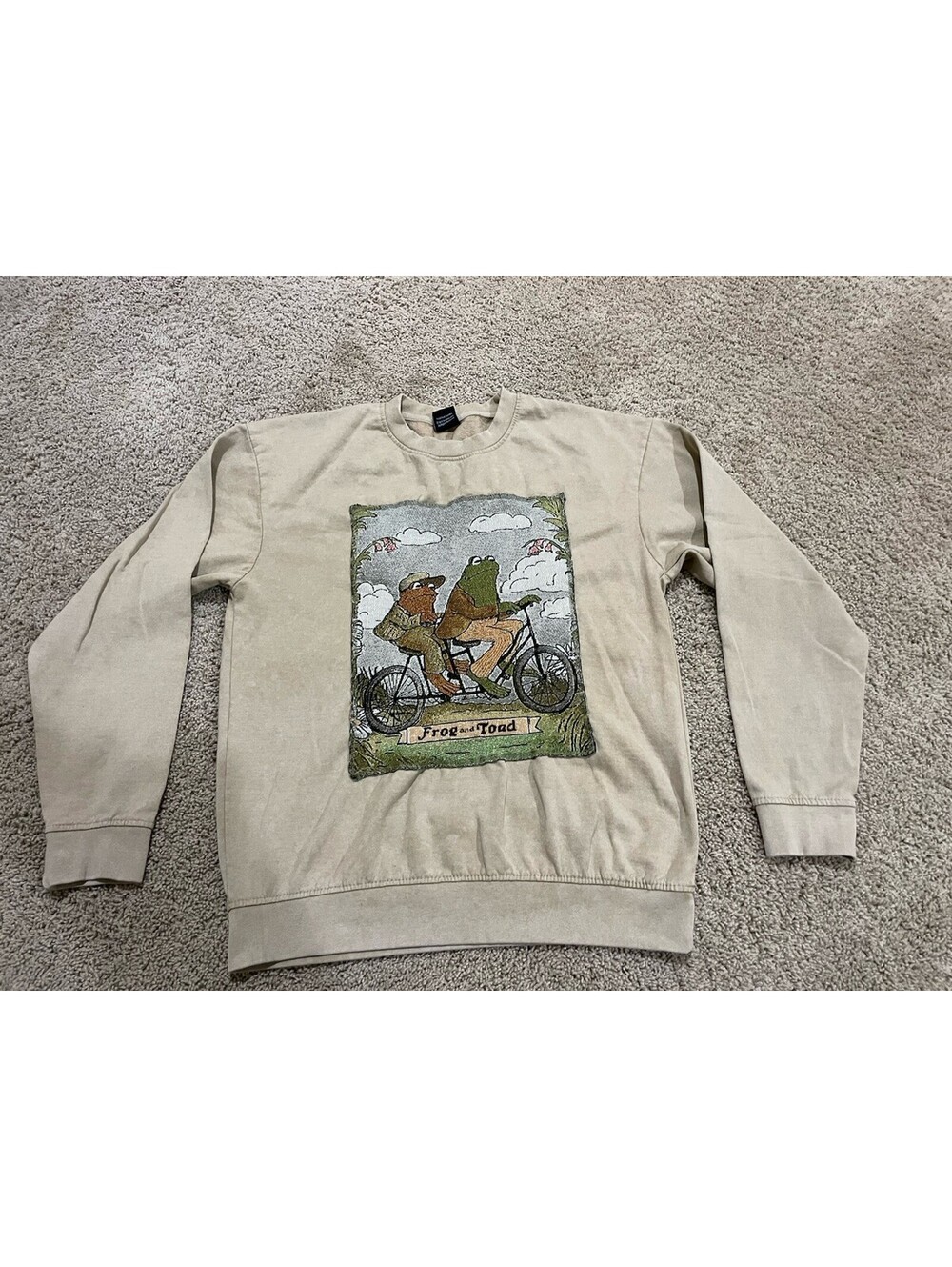 Frog and Toad Sweatshirt Crew Neck Tapestry Long Sleeve Men Medium Beige